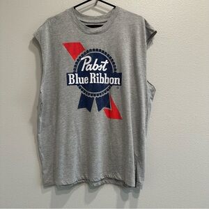 Pabst Blue Ribbon Gray Sleeveless T-Shirt,muscle tee, men’s graphic